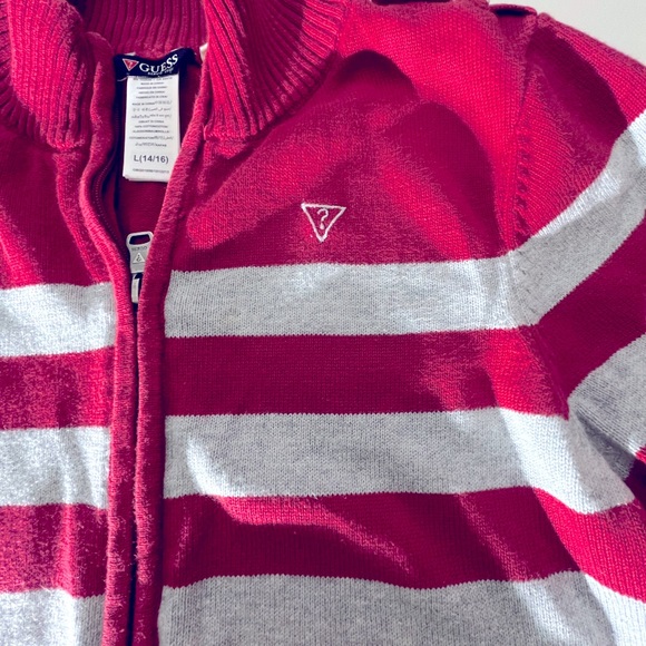 GUESS Juniors Girls Sweater Full Zip Pockets Red Gray Size L (14-16) Cotton - Picture 4 of 8